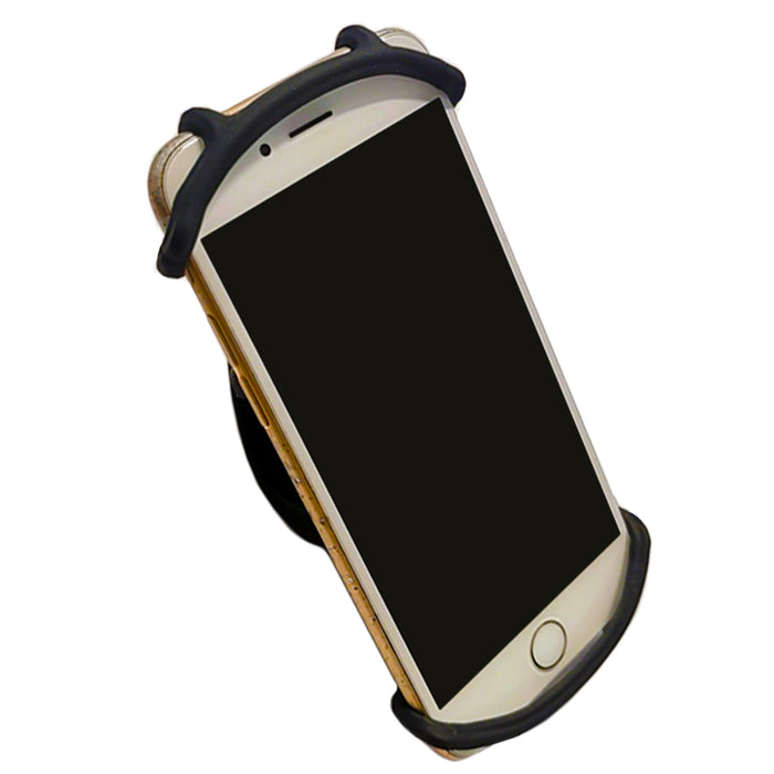 Flexible silicone rubber phone holder stretching around phone