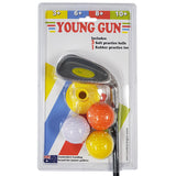 Young Gun Junior starter package with yellow 7 iron golf tees and golf balls