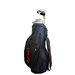 Black junior golf bag set with deluxe cart bag and 'YOUNG GUN' branding and a golf clubs on a white background