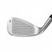Close-up of a silver metal golf iron club head with engraved line markings and the number 5, shown on a plain white background.