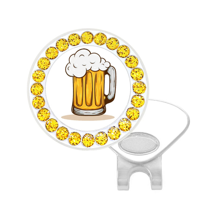 BEER BALL MARKER WITH GLITZY GOLD EDGES INCLUDING HAT CLIP