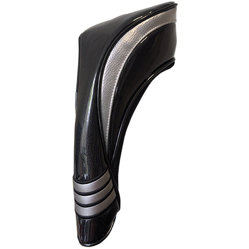 Black and silver headcover on a white background