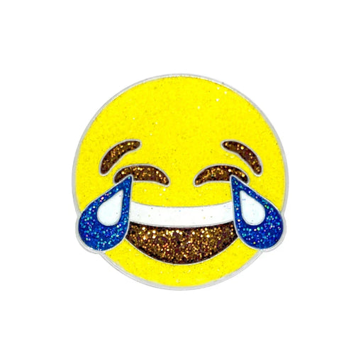 Emoticon Navika golf marker with tears of joy on a yellow background