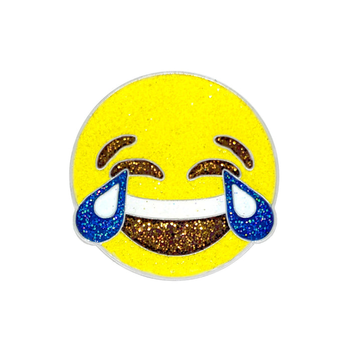 Emoticon with tears of joy on a yellow background