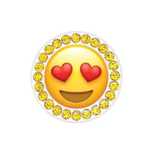 Emoticon Navika golf marker with heart eyes and yellow gemstones on a white background