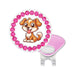 Navika golf marker with cartoon dog design and pink gemstones on a white background