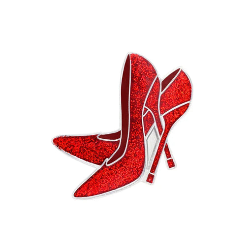Red glitter high-heeled shoes Navika golf marker on a white background