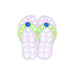 Pink flip-flop Navika golf marker sandals with rhinestones and green soles on a white background