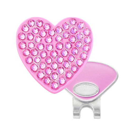 Pink heart-shaped gemstone Navika golf marker clip with a magnetic base on a white background