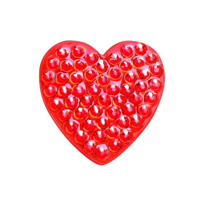 Red heart-shaped bubble wrap toy on a white background