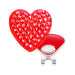 Heart-shaped red pop-it toy with a magnetic clip on a white background