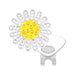 A sunflower hat clip a bright yellow center, clear swarovski petals, and a silver metal clip, shown on a plain white background