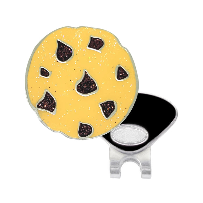 GLITZY COOKIE BALL MARKER WITH CHOCOLATE CHIPS ON YELLOW MARKER HAT CLIP INCLUDED