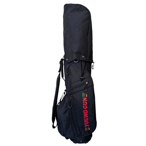 Black junior golf deluxe cart bag with hood and 'Young Gun' branding on a white background