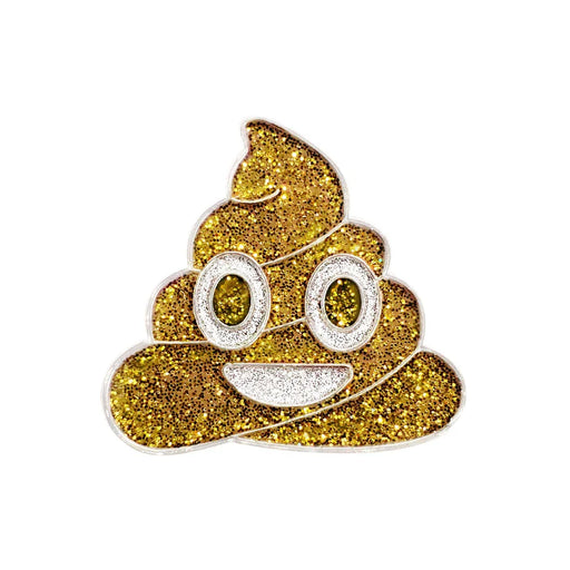 Gold glittery poop emoji Navika golf marker on a white background