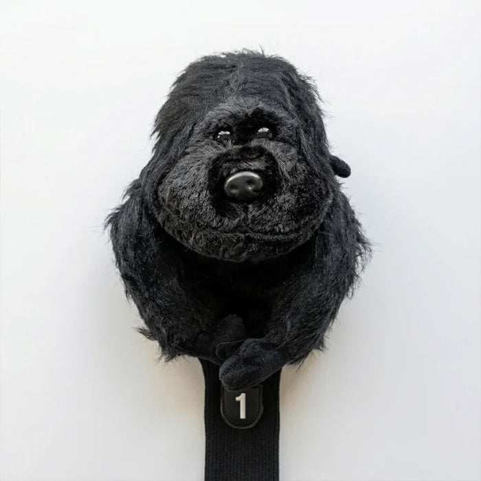 Black gorilla-shaped golf club head cover on a white background