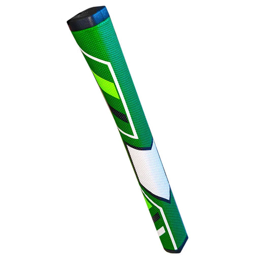 Golf grip with green, white, and black design on a white background