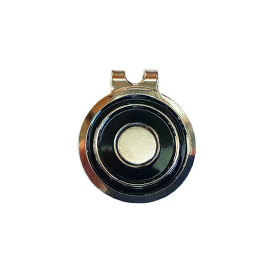 Magnetic hat clip, with a chrome and black colour finish with a magnetic closure.