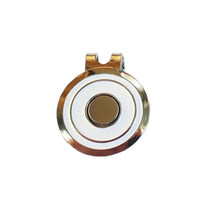 Magnetic hat clip, with a chrome and white colour finish with a magnetic closure.