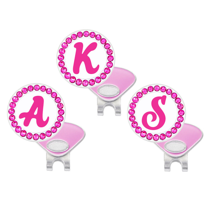 Navika Crystal Pink Initials Ball Marker with Hat Clip