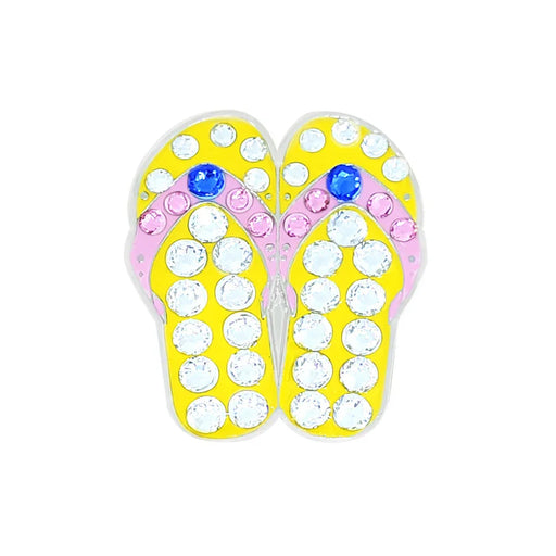 Yellow flip-flop Navika golf marker with rhinestones on a white background