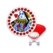Golf ball marker with Queen of Hearts design and red gemstones on a white background