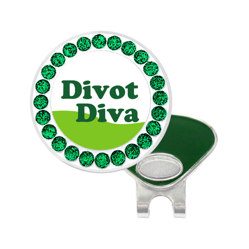 Golf divot tool with 'Divot Diva' branding on a white background