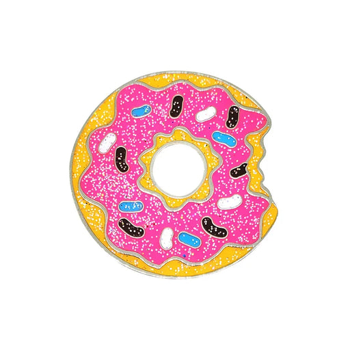 Navika Golf Marker Donut-shaped object with pink glaze, yellow rim, and black and blue accents on a white background