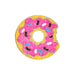 Donut-shaped object with pink glaze, yellow rim, and black and blue accents on a white background