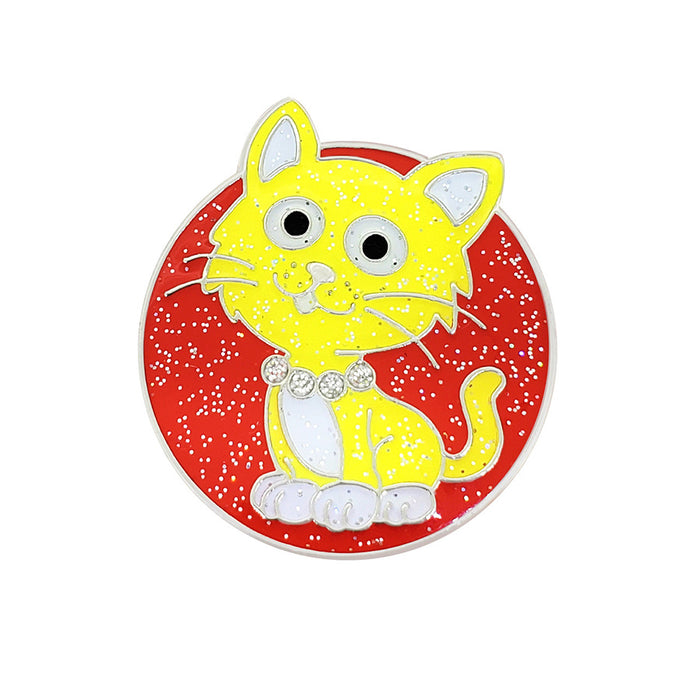 Yellow cat illustration on a red circular background
