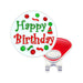 Round red and green 'Happy Birthday' clip with a magnetic base on a white background