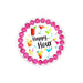 Round sign with 'Happy Hour' text and cocktail illustrations on a white background