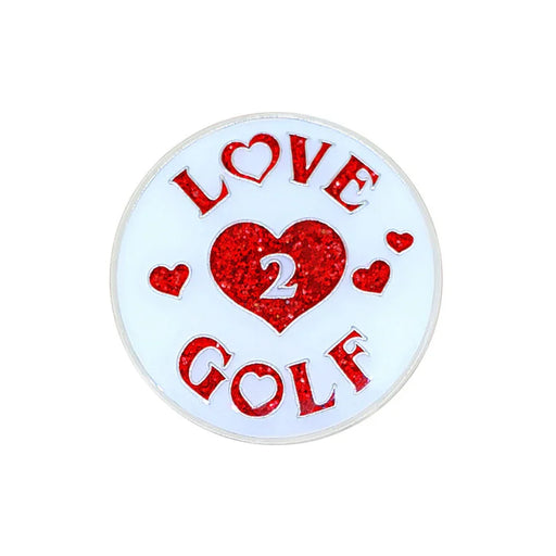 Navika Golf Marker with red text 'LOVE 2 GOLF' and a heart design on a white background