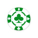 Green and white poker chip with club symbol on a white background