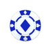 Poker chip with blue and white design on a white background