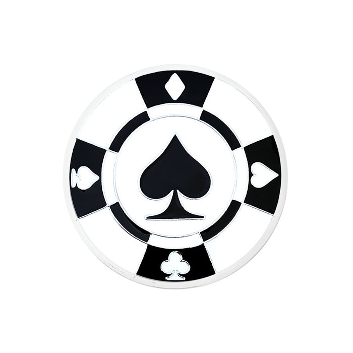 Poker chip with black spade symbol on a white background