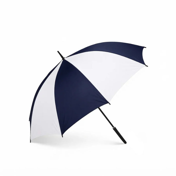 Navy and white umbrella on a white background