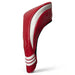 A glossy red and white golf club headcover shown upright against a clean white background.
