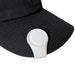 Black cap with a white clip on a white background