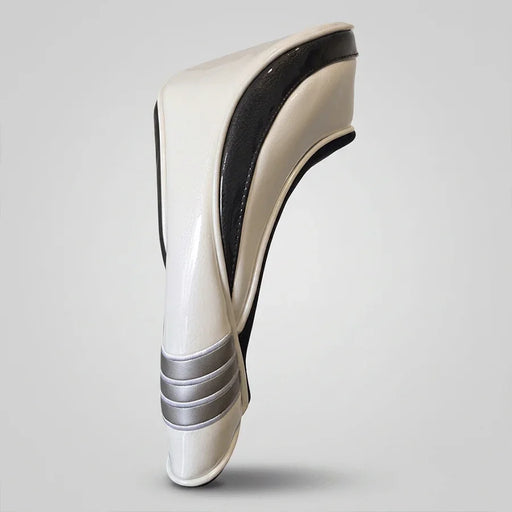 Golf club head cover with cream, silver and black design 