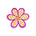 Flower-shaped object with pink outline and yellow center on a white background