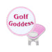 Pink and white golf ball marker with 'Golf Goddess' text on a white background