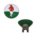 Golf-themed hat clip with a golf player design on a white background