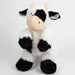 A plush golf club head cover in the shape of a cow with a black and white coat, resembling a headcover for a golf club.