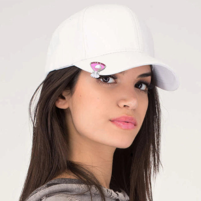 Pink Martini glass with hole in one marker with crystals hat clip 