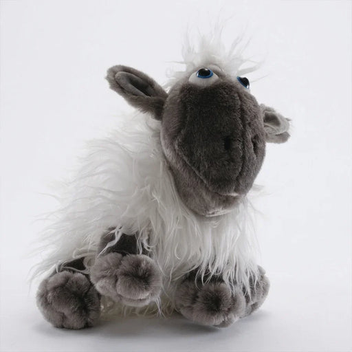 Plush sheep golf headcover resembling  with white fur and grey face on a white background