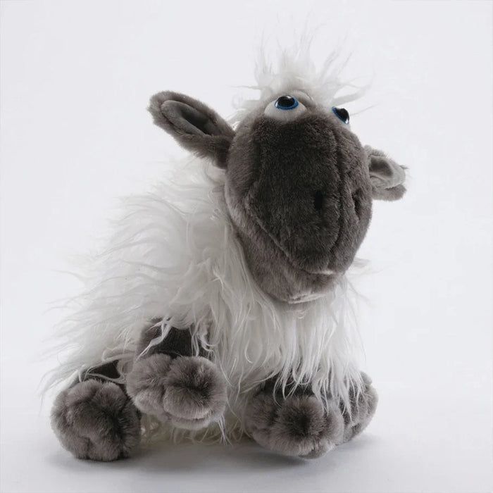 Plush sheep golf headcover resembling  with white fur and grey face on a white background