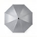 A silver metallic folding umbrella shown from a top-down view, open against a solid white background.