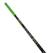 A single golf graphite shaft on a plain white background. The shaft is primarily black with a bright green grip and green printed details, along with yellow and white text and graphics.