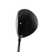 A black golf driver club head and part of its shaft, shown against a solid white background.